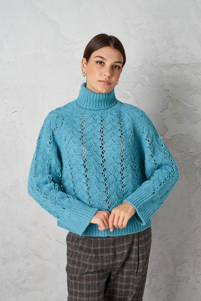 Perforated wool-alpaca turtleneck