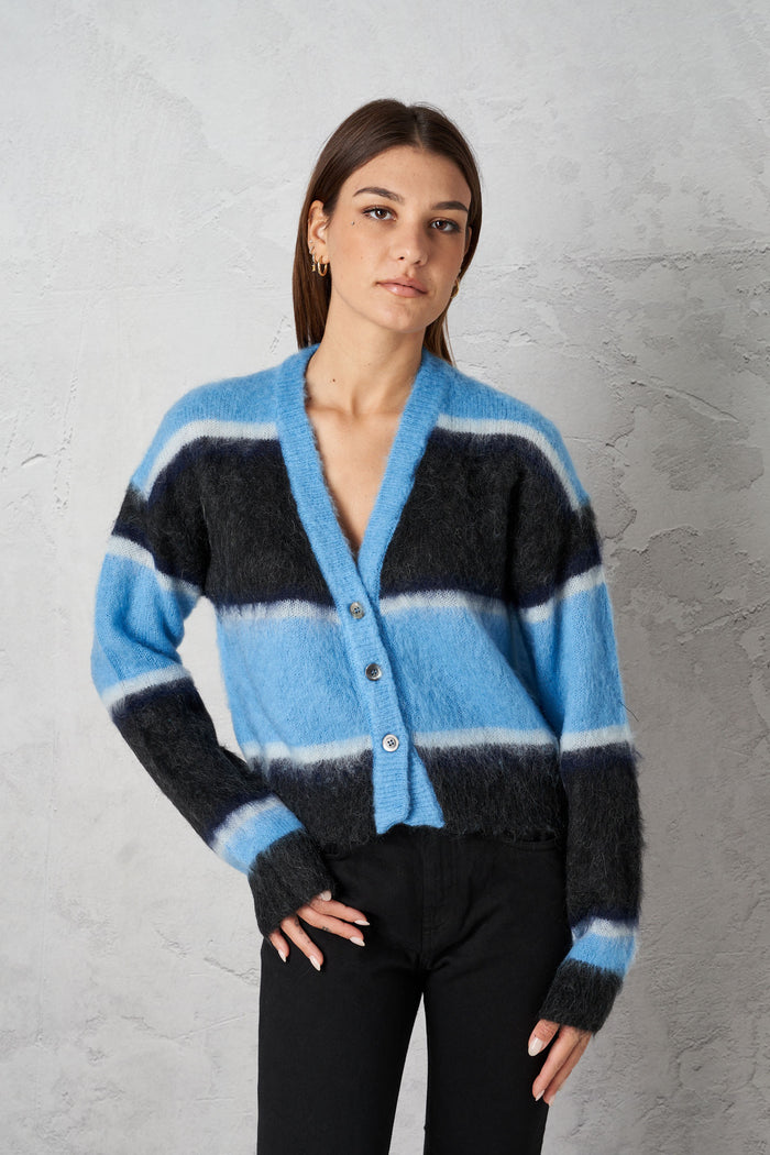 Cardigan rigato blu donna f40rg022 - 1