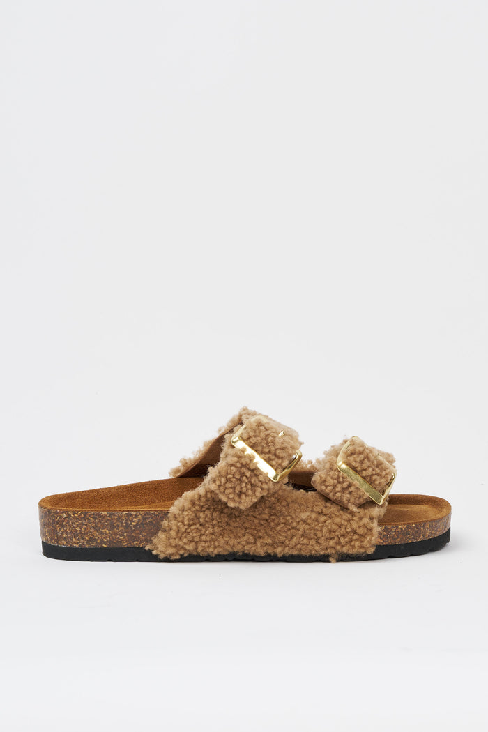 POST&CO Sheepskin Biscuit Sandal with Adjustable Straps