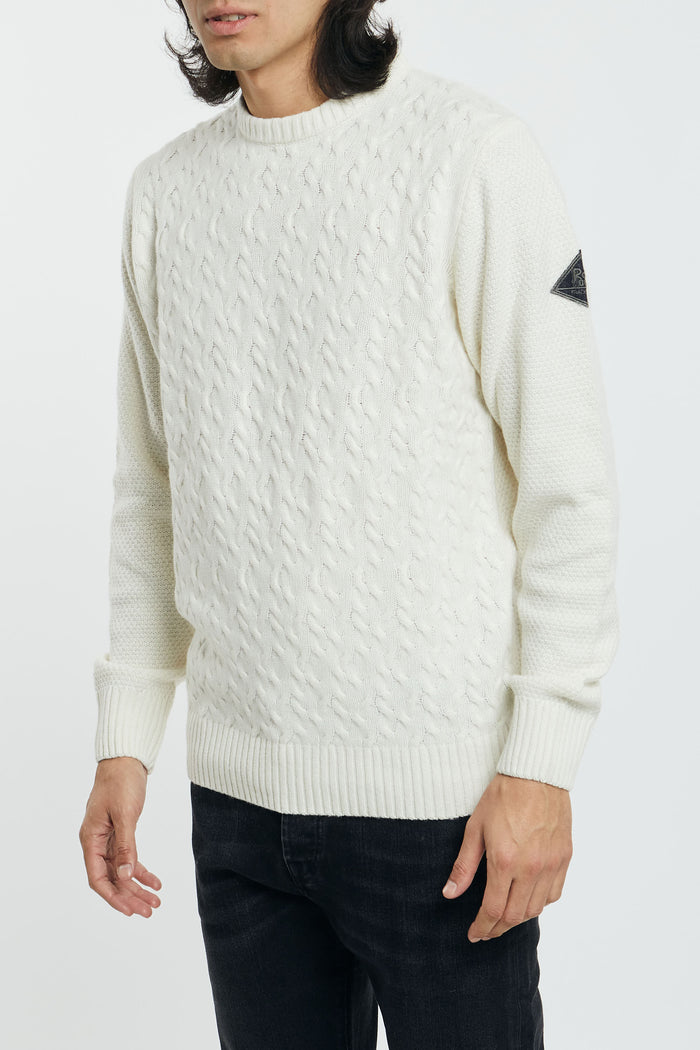 ROY ROGER'S Braided Crewneck Sweater in Wool/Viscose/Nylon/Cashmere Natural