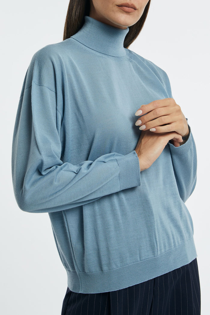 SEMICOUTURE Pure Wool Turtleneck in Ocean Color