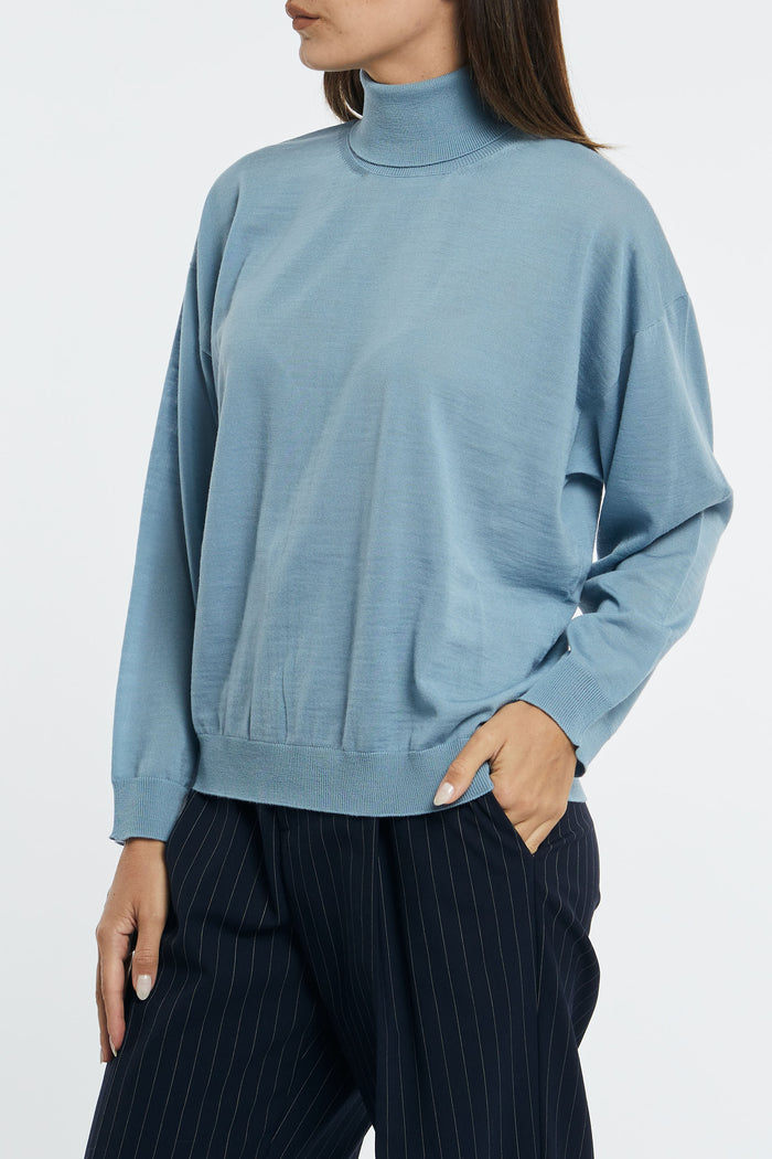 SEMICOUTURE Pure Wool Turtleneck in Ocean Color-2