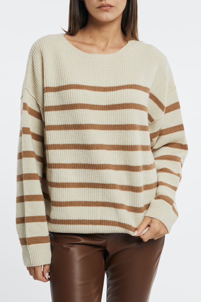 SEMICOUTURE Knit Sweater in Purl Stitch with Wool/Polyamide in Parchment/Honey