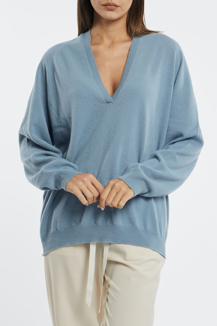 SEMICOUTURE Oversized Cashmere Blend Sweater Ocean