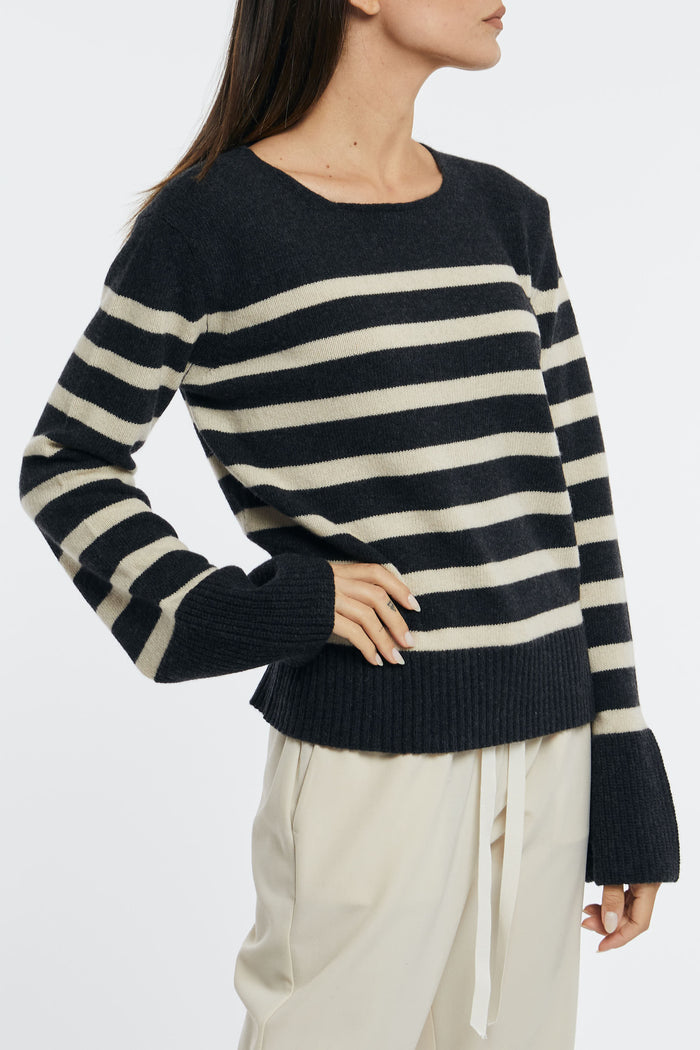 SEMICOUTURE Striped Cashmere Blend Sweater Anthracite/Parchment