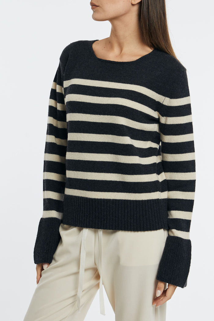 SEMICOUTURE Striped Cashmere Blend Sweater Anthracite/Parchment-2