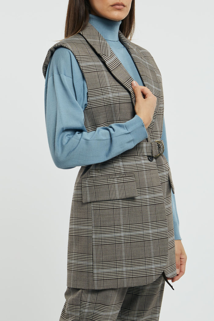 Semicouture Waistcoat in Prince of Wales Check, Polyester/Viscose/Wool/Elastane, Chocolate