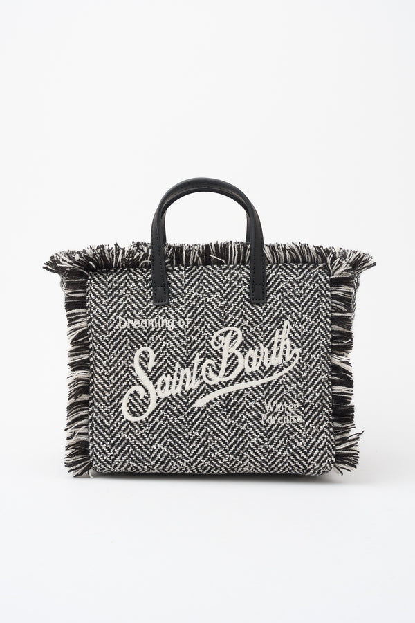 Borsa Mini Vanity in misto lana con motivo spigato e strass