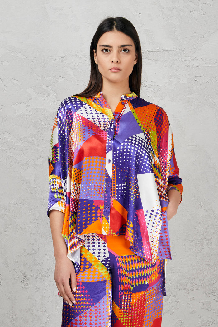 Patchwork print box blouse