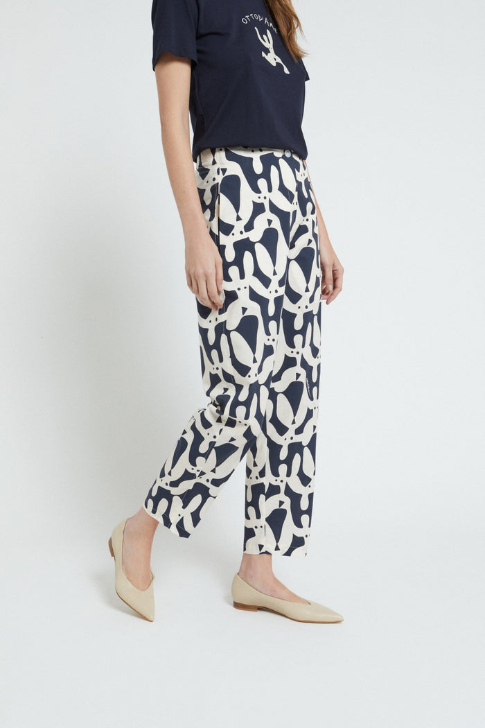 Pantalone alla caviglia in popeline stampato