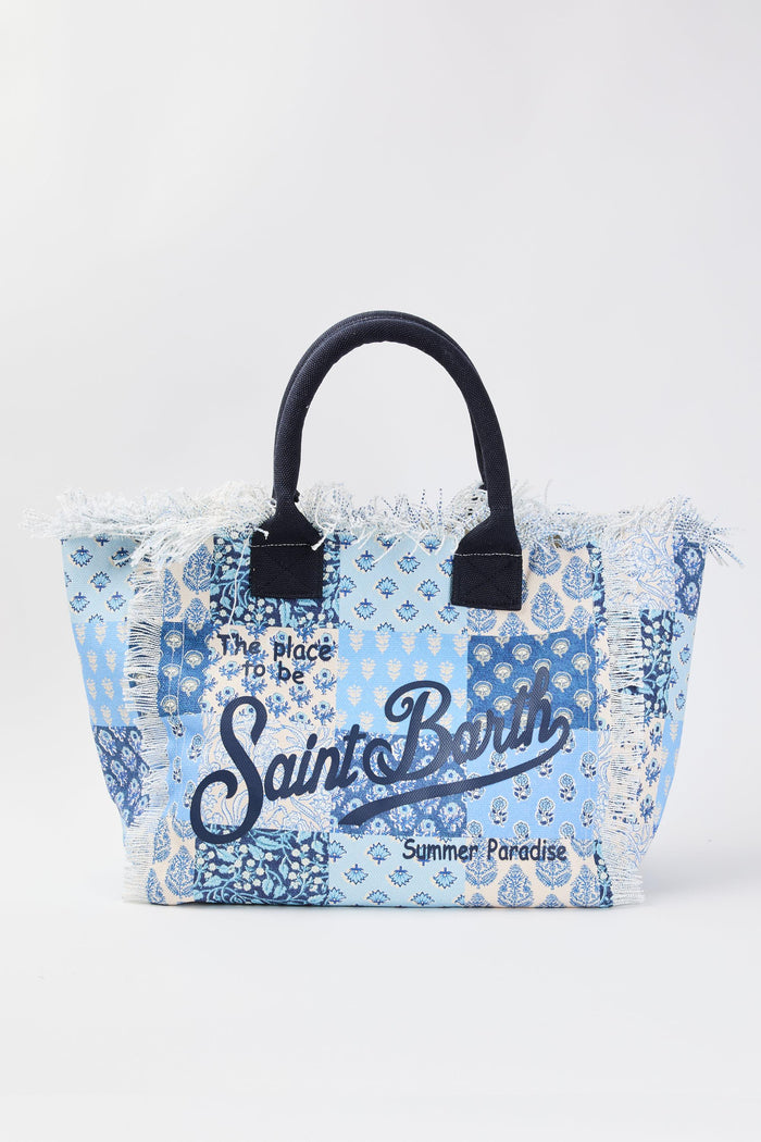 Borsa Vanity in tela di cotone con stampa floreale patch