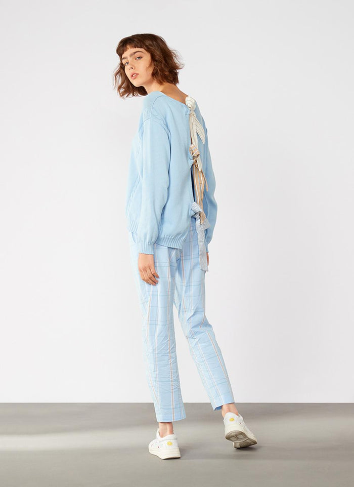 Pantalone azzurro/bianco donna sf0508chk - 3