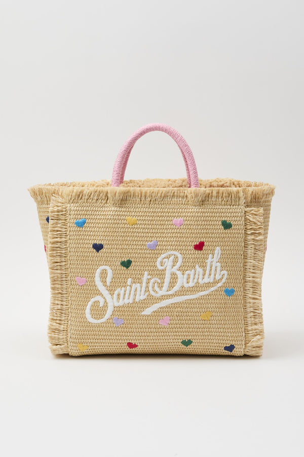 Borsa Colette effetto paglia con ricami