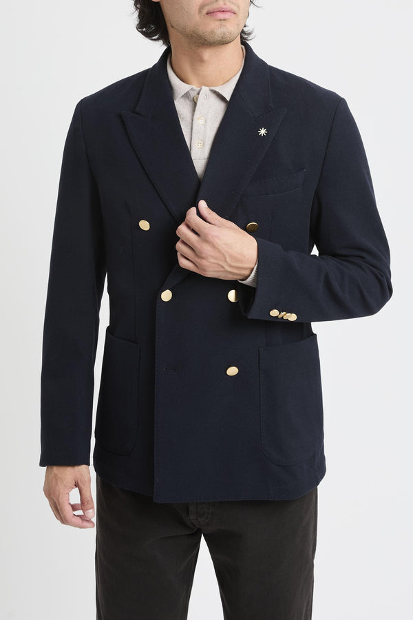 Giacca doppiopetto in flanella di lana stretch