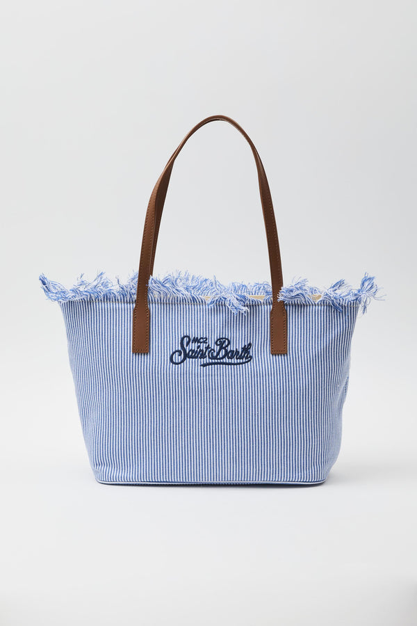 Borsa City medium in canvas a righe