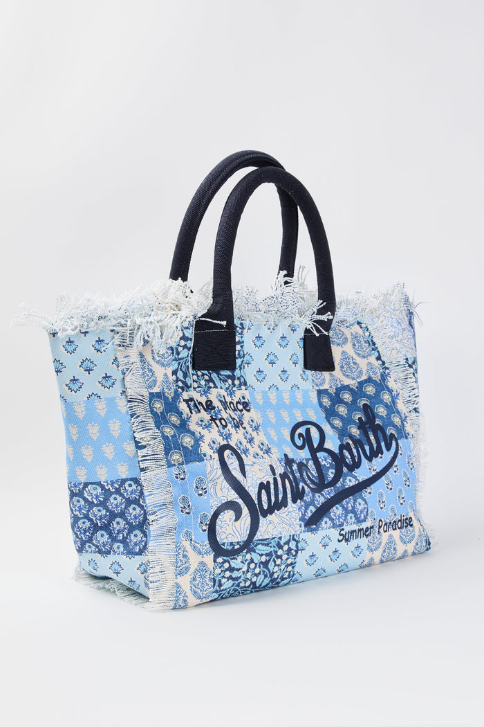 Borsa Vanity in tela di cotone con stampa floreale patch-2