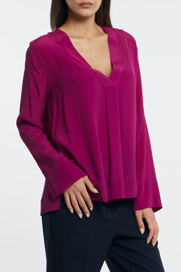 Otto d'Ame Silk Blend V-Neck Blouse Fuchsia-2