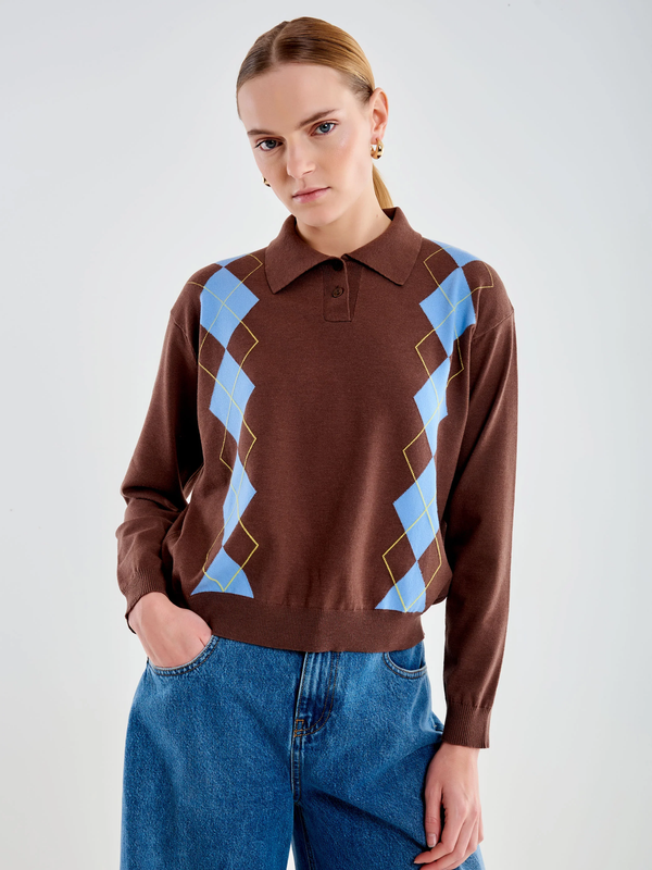 Polo in maglia a rombi