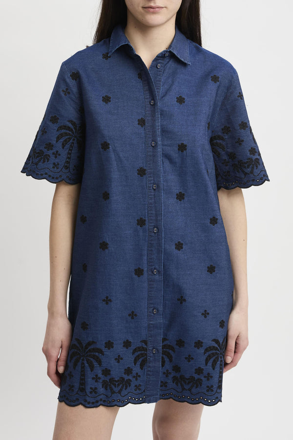 Abito Aurelia in chambray con ricamo