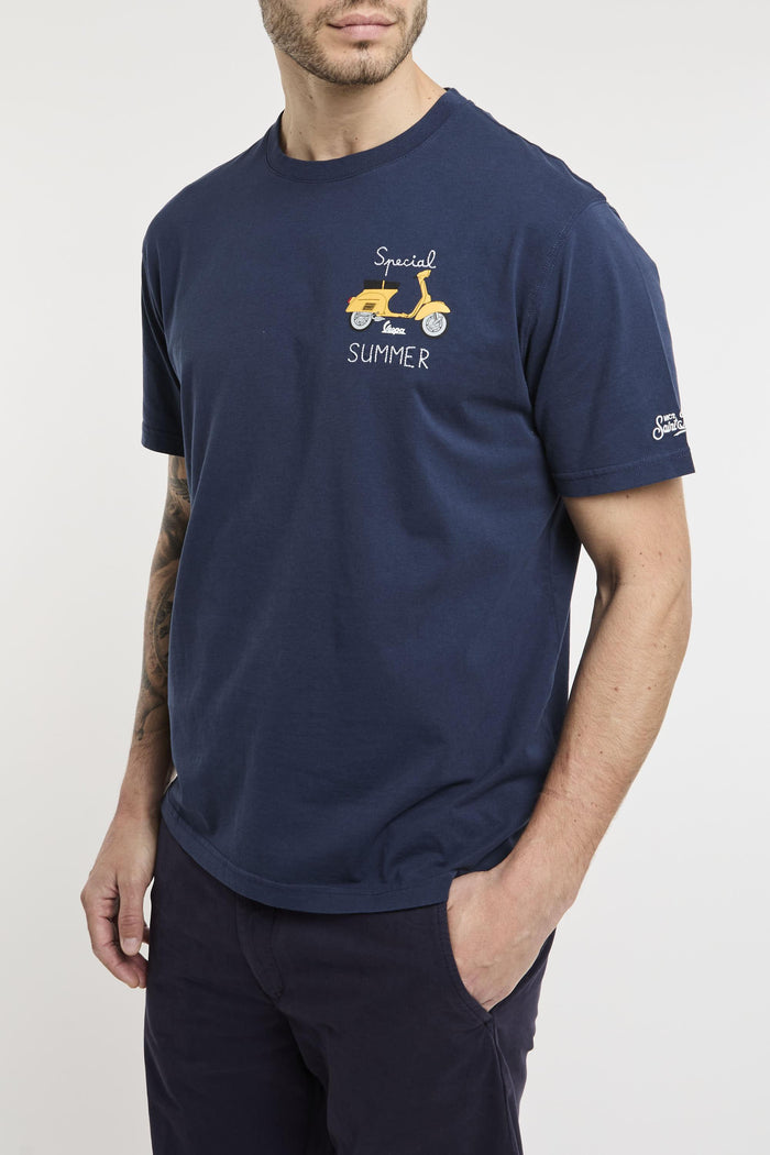 T-shirt in cotone con stampa e ricamo vespa