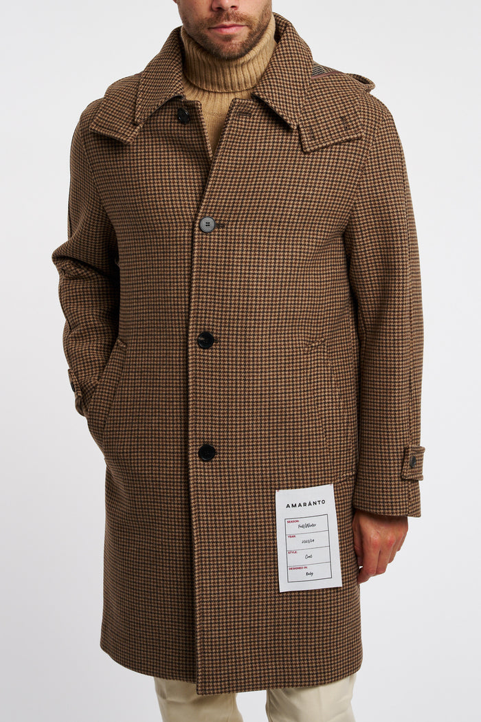 Amaranth Single-Breasted Wool Blend Coat with Hazelnut Hood