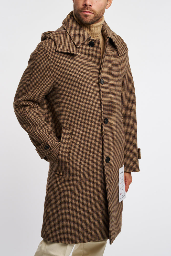 Amaranth Single-Breasted Wool Blend Coat with Hazelnut Hood-2