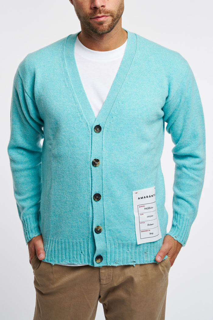 Amaranth Cardigan with Distress 90% Wool 10% Cashmere Color Sky-2