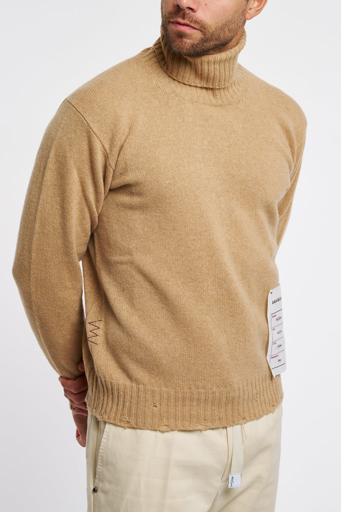 Amaranth High Neck Sweater with Distressing in Hazelnut Wool/Cashmere-2