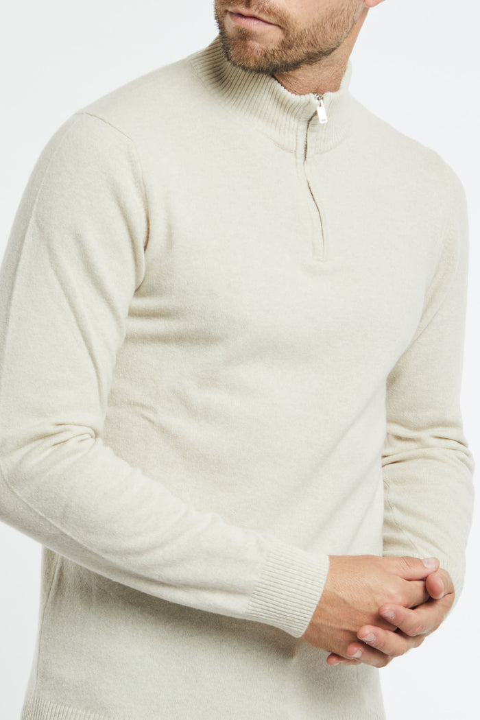 Daniele Fiesoli Turtleneck Sweater with Zip in Merino Wool/Cashmere Parchment
