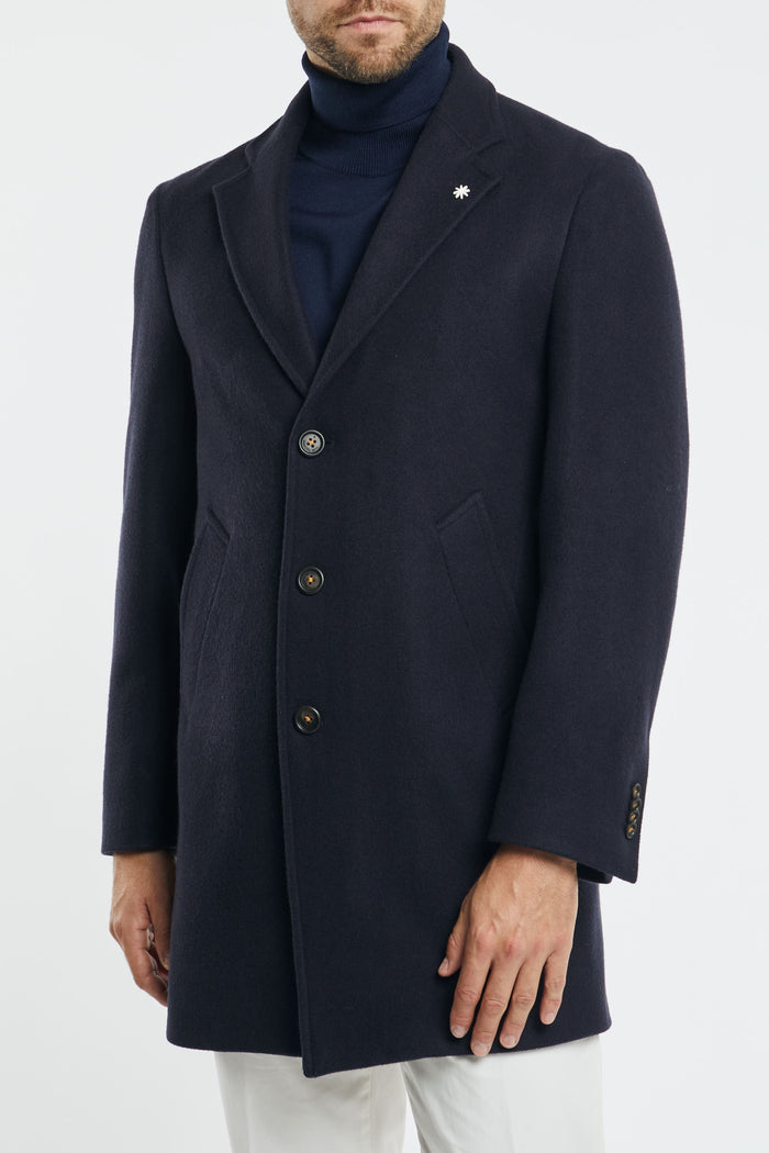 Manuel Ritz Single-Breasted Mixed Wool Blue Coat