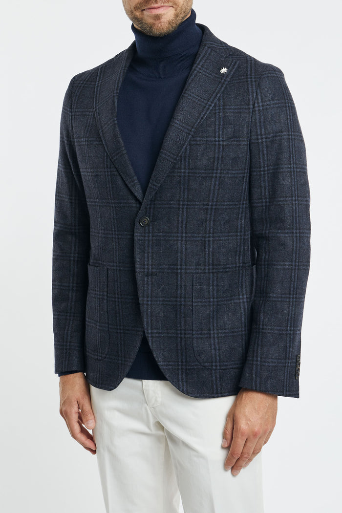 Manuel Ritz Overcheck Jacket in Blue Wool Blend