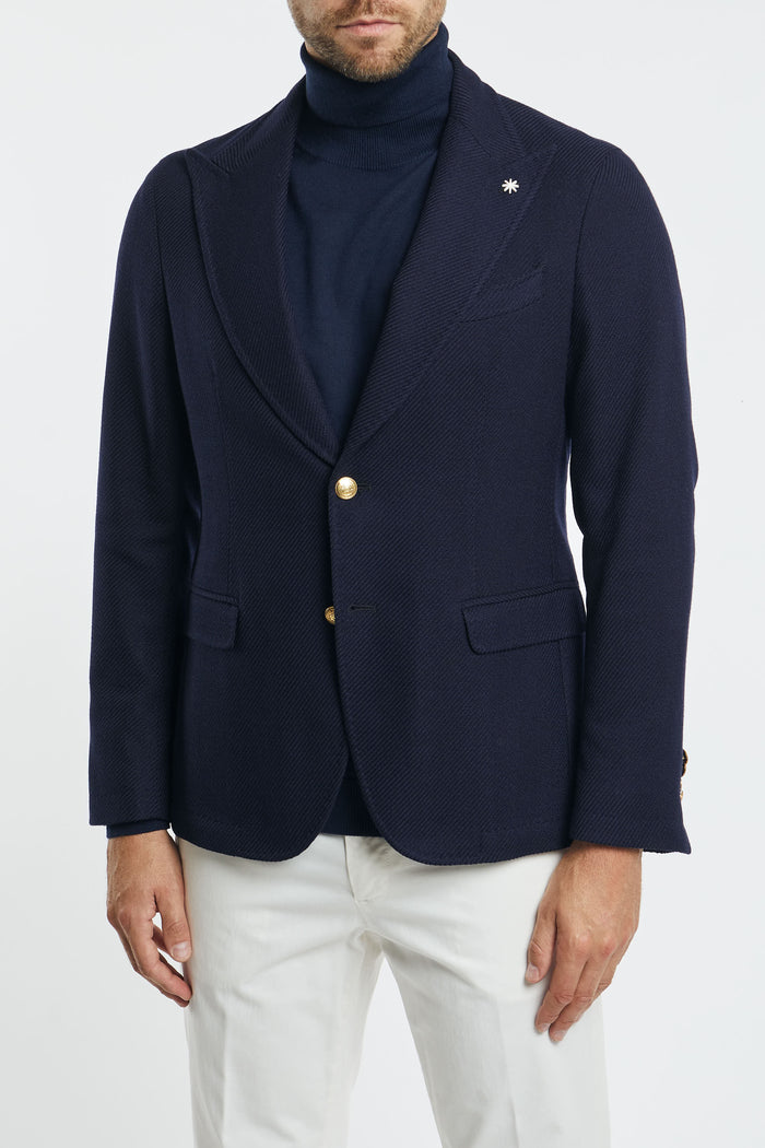 Manuel Ritz Two-Button Blazer in Wool/Cotton Blend Blue