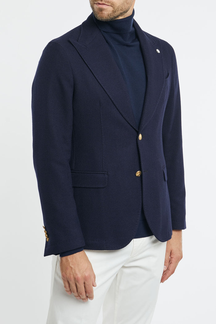 Manuel Ritz Two-Button Blazer in Wool/Cotton Blend Blue-2