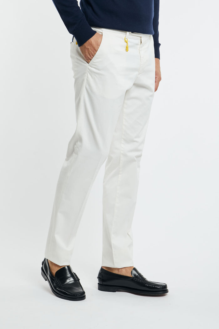 MANUEL RITZ Slim Fit Cotton Stretch Gabardine Trousers in White-2