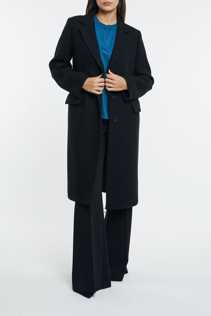 Otto d'Ame Straight Cut Mixed Wool Black Coat