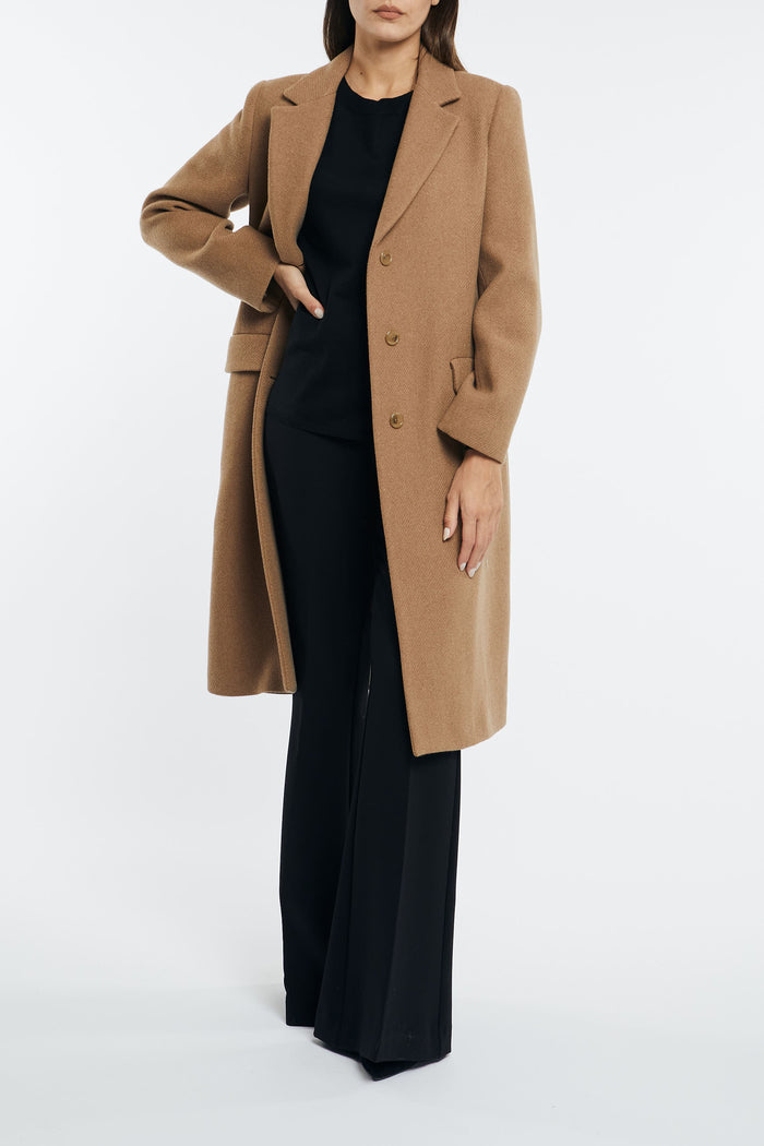 Otto d'Ame Midi Wool Blend Coat with Buttons Sand