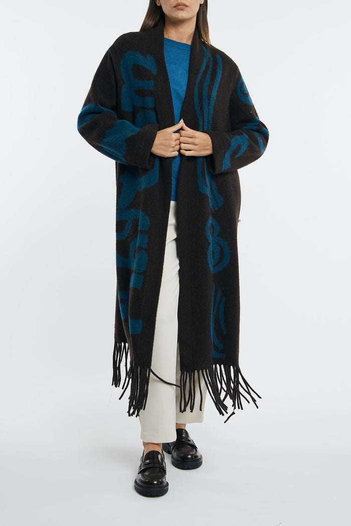 Otto d'Ame Long Cardigan with Fringe Wool Blend Mocha