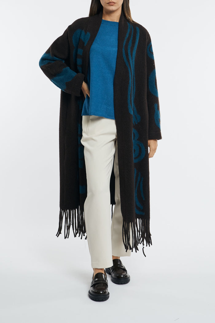 Otto d'Ame Long Cardigan with Fringe Wool Blend Mocha-2