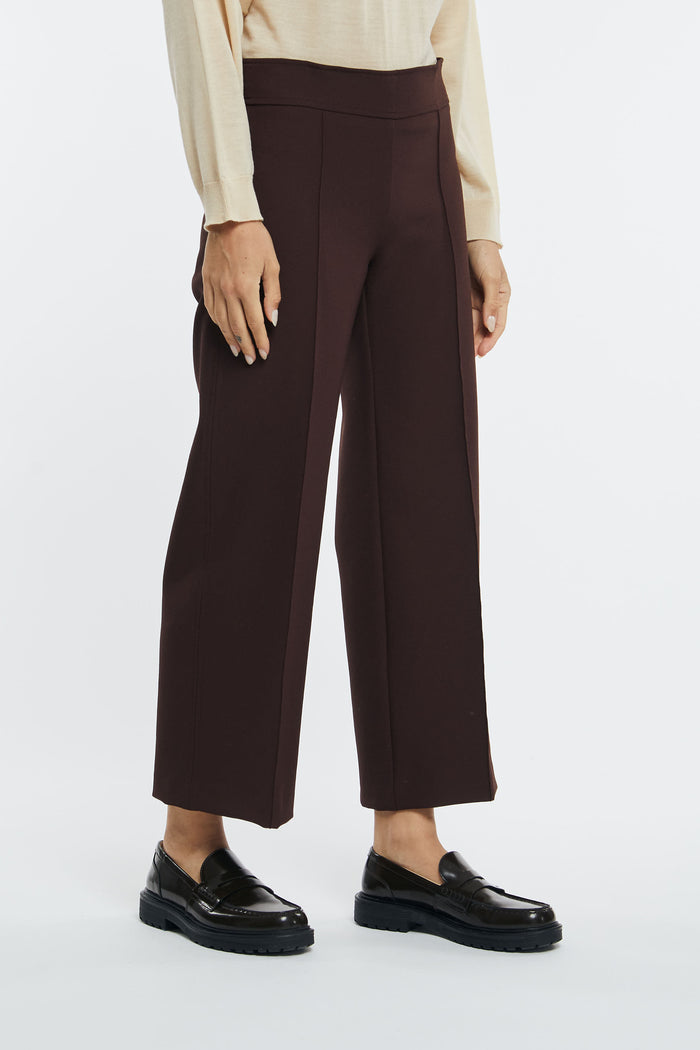 SEMICOUTURE Cropped Pants in Technical Crepe Chocolate-2