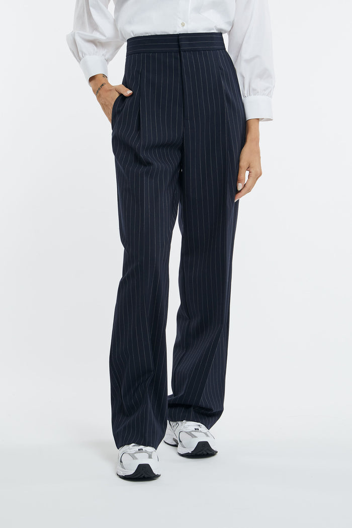 Semicouture Pinstripe Trousers Night/Snow with Polyester/Virgin Wool/Elastane Waistband