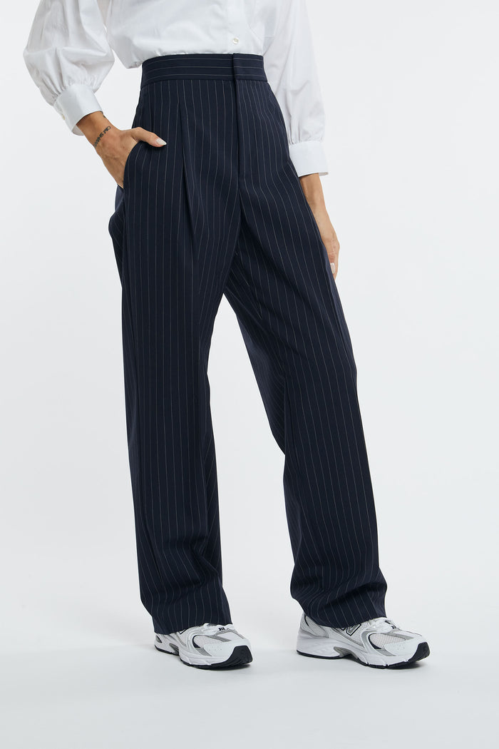 Semicouture Pinstripe Trousers Night/Snow with Polyester/Virgin Wool/Elastane Waistband-2