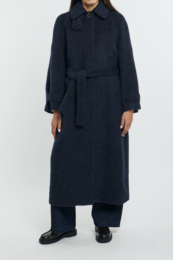 Semicouture Belted Coat in Resca Cloth, Wool/Alpaca/Polyamide
