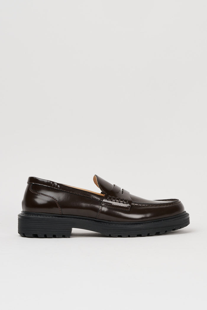 Semicouture Glossy Leather Loafer Chocolate