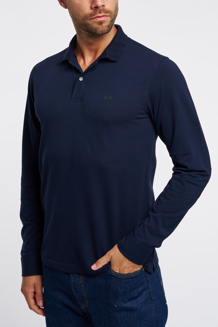 SUN 68 Polo Shirt with Elbow Contrast in Navy Blue Cotton/Elastane-2