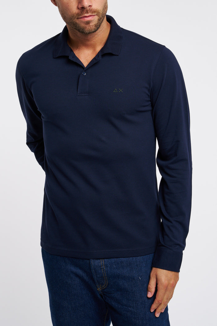 SUN 68 Polo Shirt with Elbow Contrast in Navy Blue Cotton/Elastane