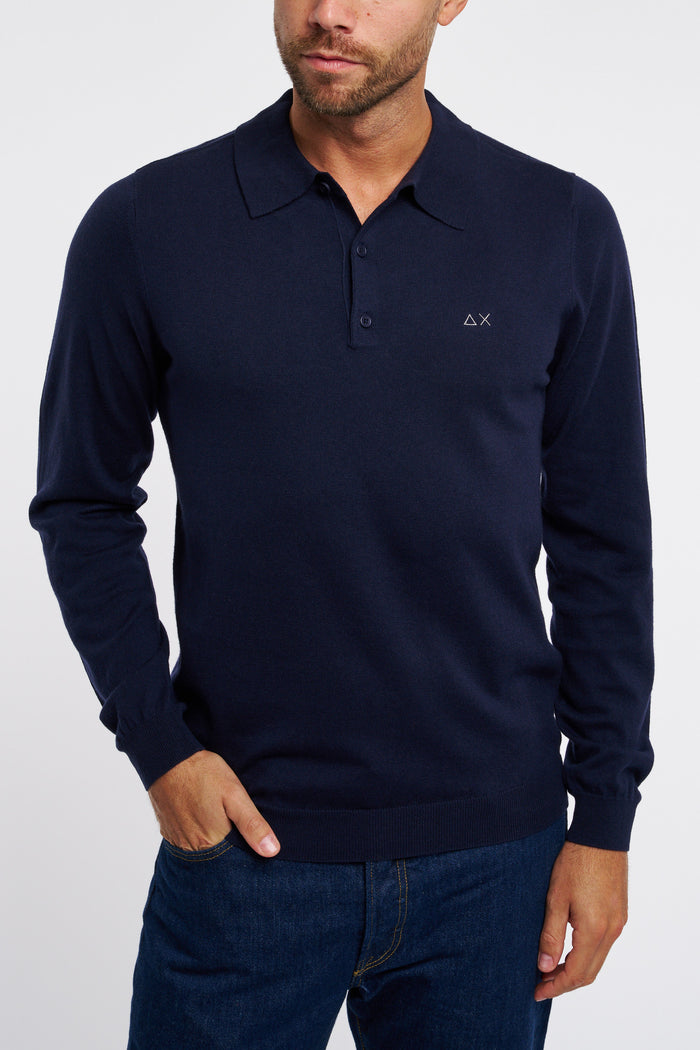 SUN 68 Knit Cotton/Wool Polo in Navy Blue