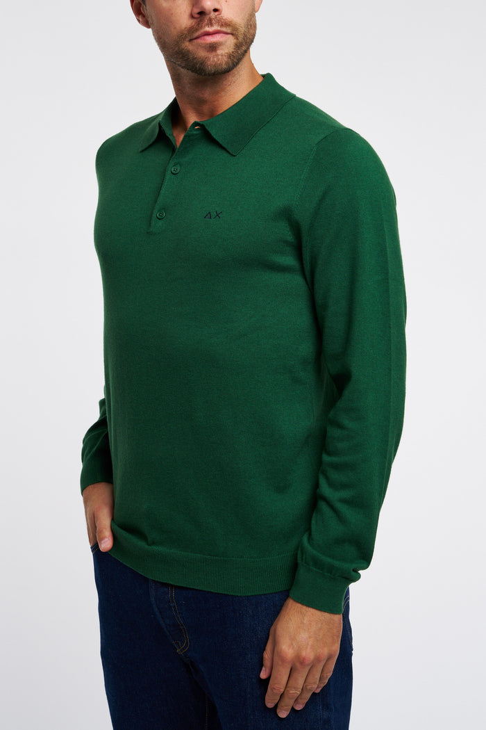 SUN 68 Knitted Cotton/Wool Polo in Emerald Green-2
