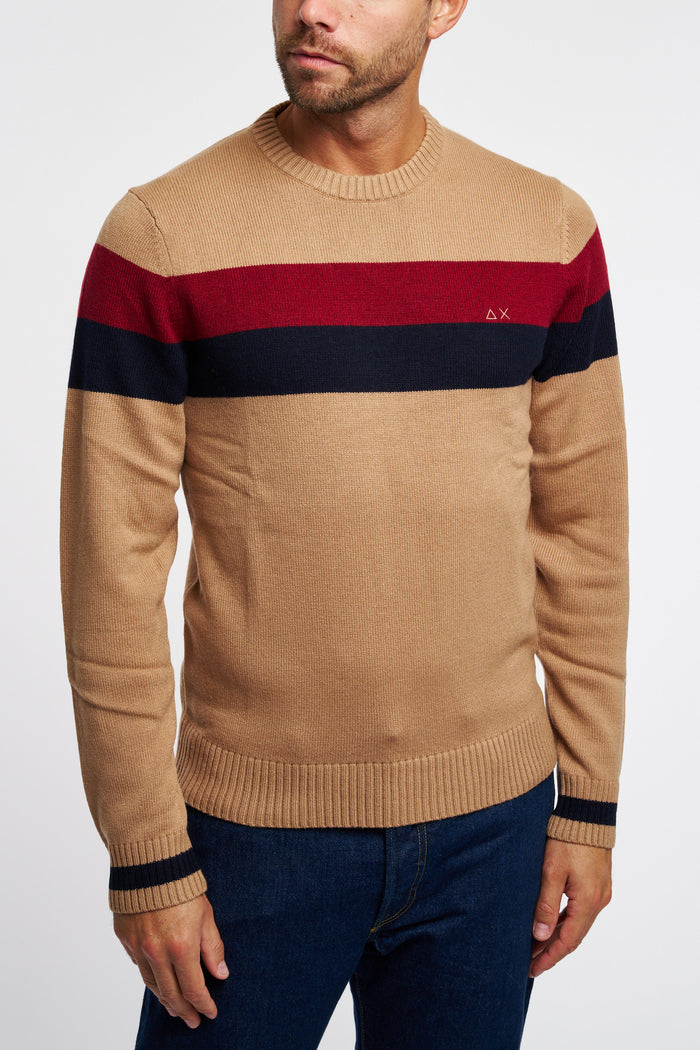 SUN 68 Striped Crew Neck Sweater Wool/Viscose/Polyamide/Cashmere Beige