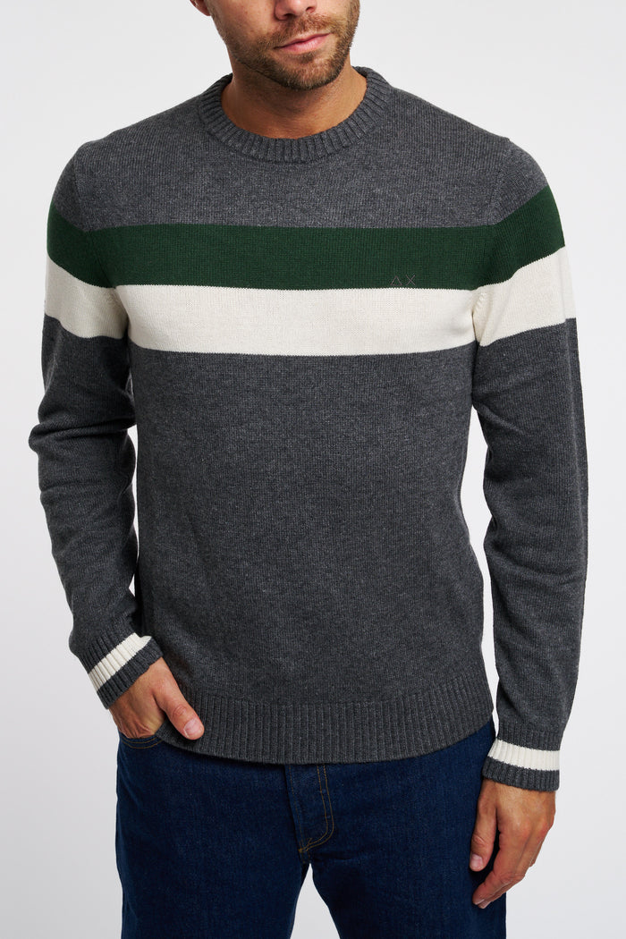 SUN 68 Crew Neck Stripe Sweater Wool/Viscose/Polyamide/Cashmere Dark Grey