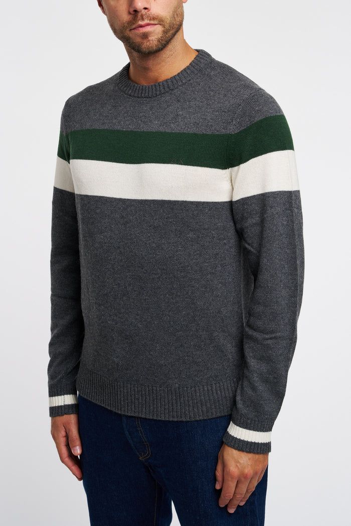 SUN 68 Crew Neck Stripe Sweater Wool/Viscose/Polyamide/Cashmere Dark Grey-2